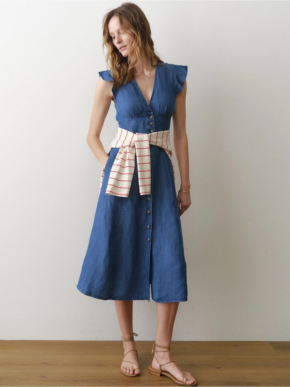Marine Layer Indigo Button-Front Midi Dress